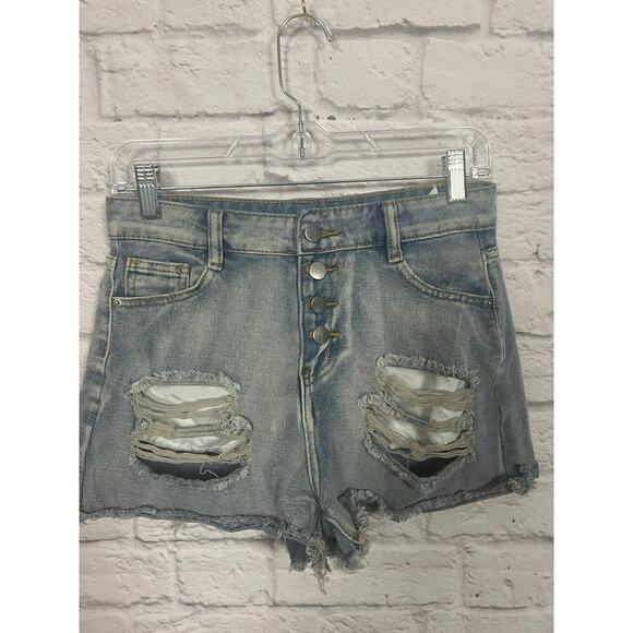 Light Wash Distressed Denim Jean Shorts - Size Medium - Picture 3 of 4